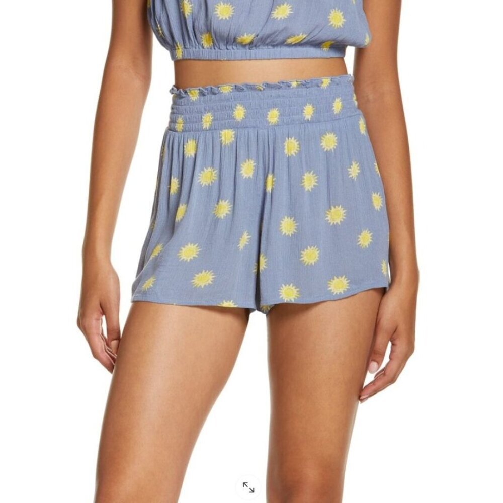 BP Blue Sun Print Smocked Waist Gauze Shorts Size Medium NWT